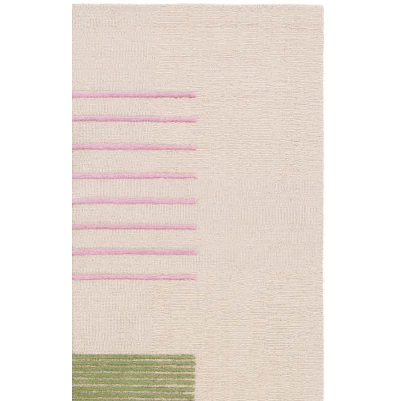 Tapis rayé vert / beige en laine / coton touffeté à la main Genres, Rectangle 9 pi x 12 pi
