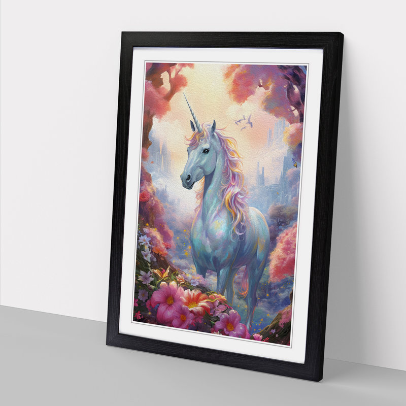 Unicorn Tachisme - Single Picture Frame Print on Wood, Black Framed, 46cm H x 34cm W