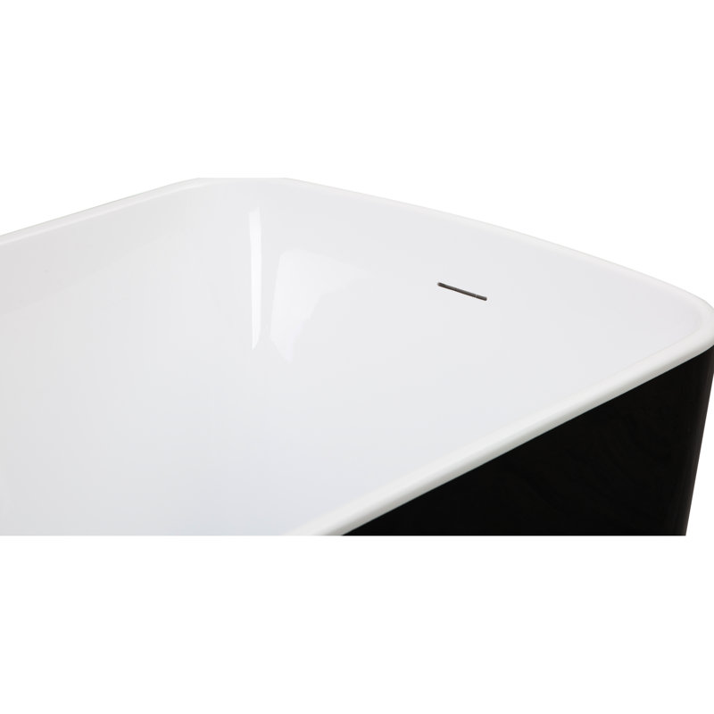 Baignoire autoportante carrée en acrylique 49 po avec drain japonais, drain noir brillant et trop-plein, extérieur