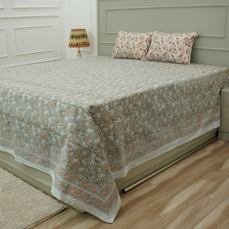 Fabdivine 102X112 Pure Cotton Bedsheet Set – Handmade Bedsheet with Matching Pillow Covers – Premium Bedding, Thorny stems. 