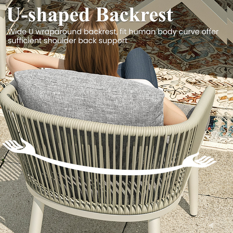 Outdoor Dining Set Woven Rope Wicker Patio Dining Set With Rectangular Aluminum Table And Modern Armrest Dining Chairs, 10