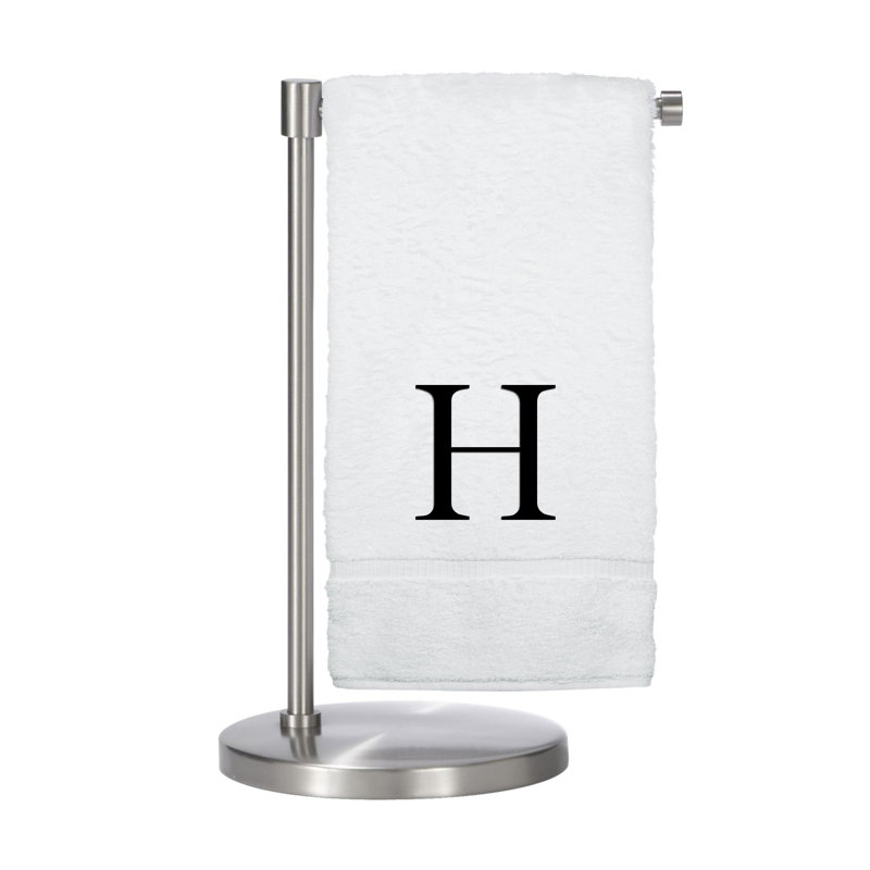 Serviettes de bain monogrammées - ensemble de 2 - lettre bloc, H, Blanc / noir