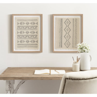 Samori TwoPiece Framed Textile Art Set for Use as Bedroom or Gallery Wall Decor