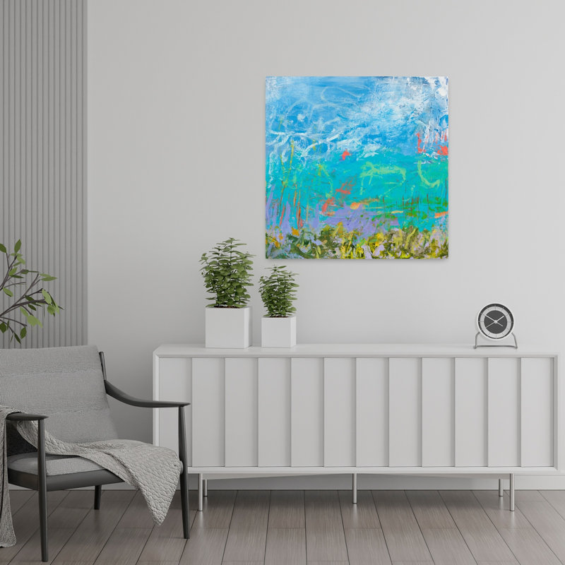 Cerulean Escapes I, art abstrait contemporain, H 24 po x l 24 po