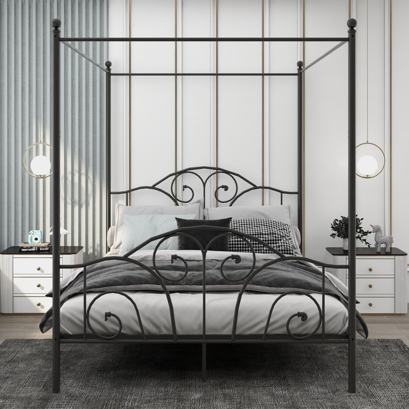 Mayssa Metal Canopy Bed, Black, Queen
