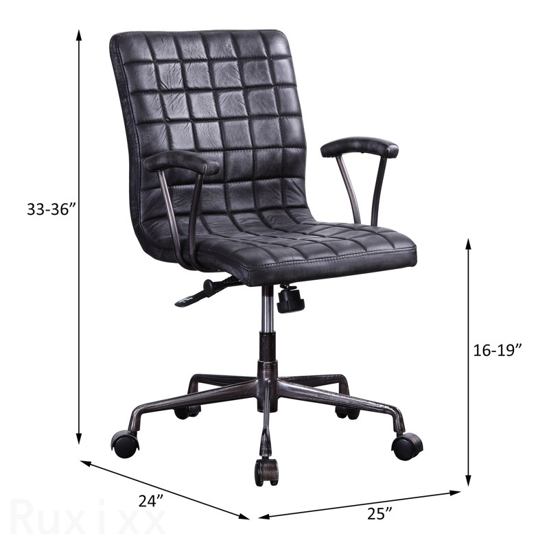 Vintage Black Top Grain Leather & Aluminum Office Chair