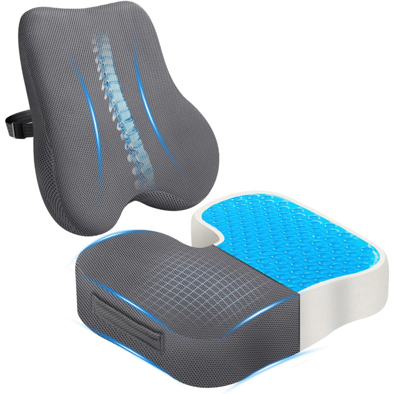 Coussin de siège ergonomique imprégné de gel et ensemble de soutien lombaire de 18 po - Coussin de soulagement de la douleur pour les os de voiture de bureau