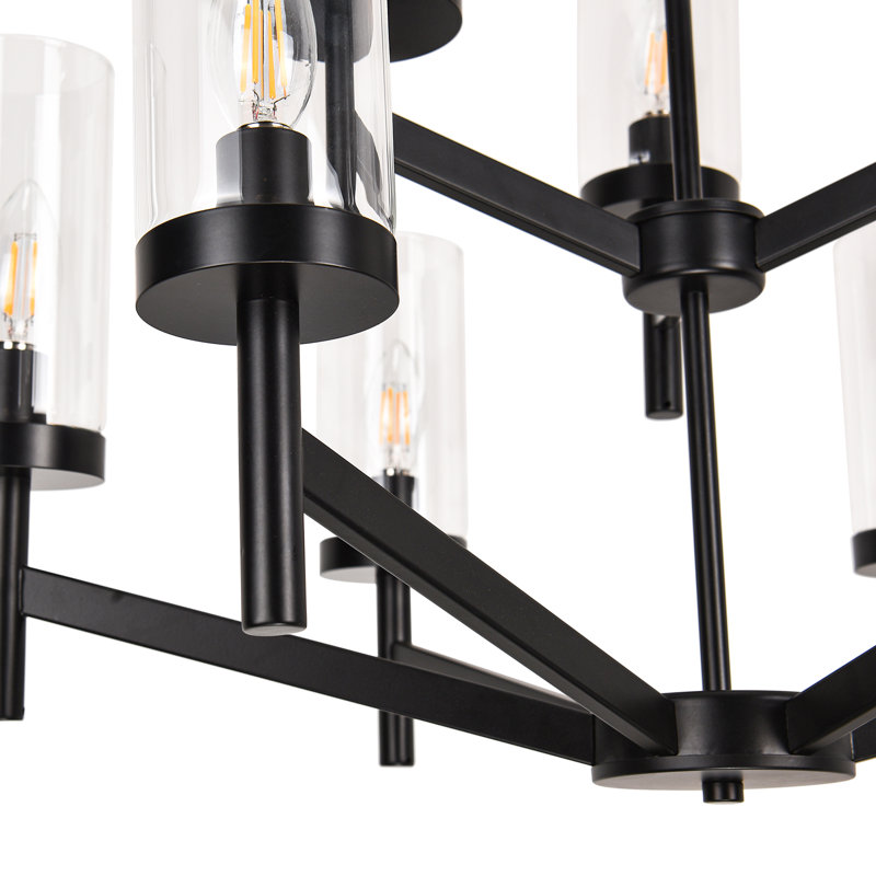 Lustre gradué à 9 lumières à niveaux, Noir, noir, noir, noir