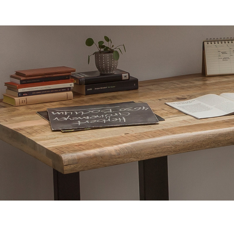 Gillian Solid Wood Top Metal Base Dining Table, Black, H76 x L240 x W100cm