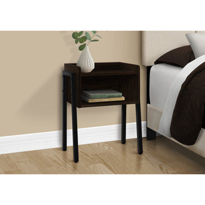 Contemporary Bedroom Accent Table With Storage - Brown Laminate, Finish, Metal Legs 2 Rectangular Living Room Laminate & Black Metal, Rounded Edges, Adjustable Feet