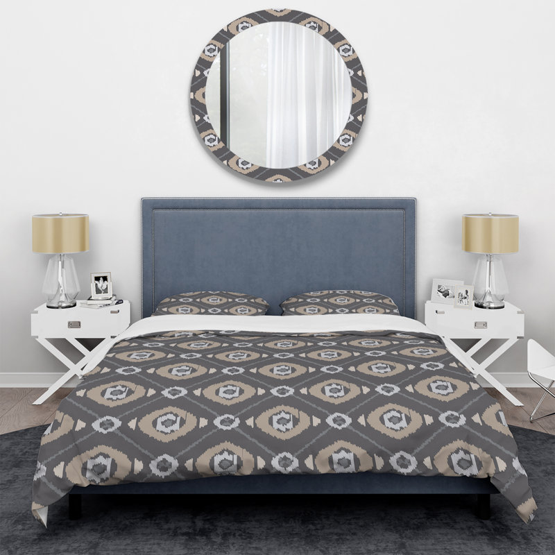 Ensemble de housse de couette à motif bohème gris, Housse de couette pour grand lit et 2 taies décor