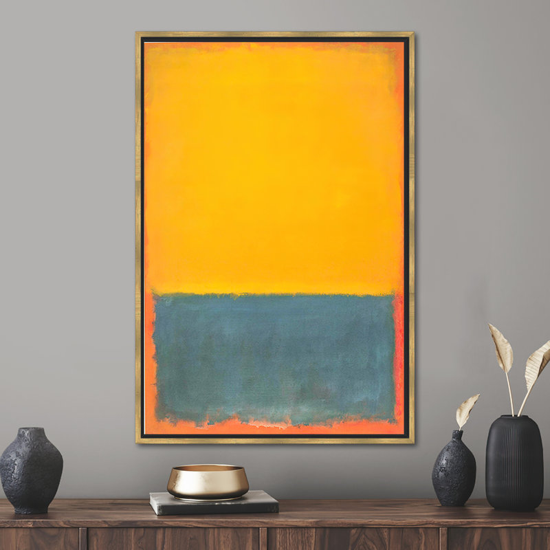 Art abstrait sur toile jaune et gris Mark Rothko, H 45 po x l 33 po, Impression encadrée flottante sans passe-partout, Doré