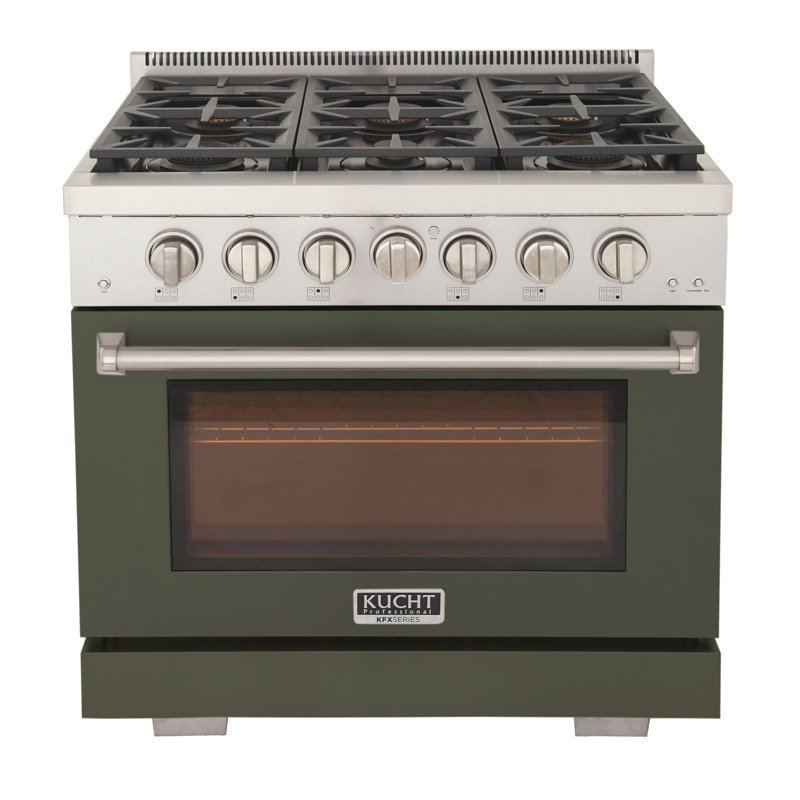 Kucht 36'' W Free Standing Range, Liquid Propane, Olive Green