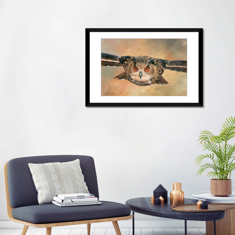 «Eagle Owl» par David Stribble - impression sur toile tendue, H 18 po x l 26 po x P 1,5 po, Toile avec cadre noir