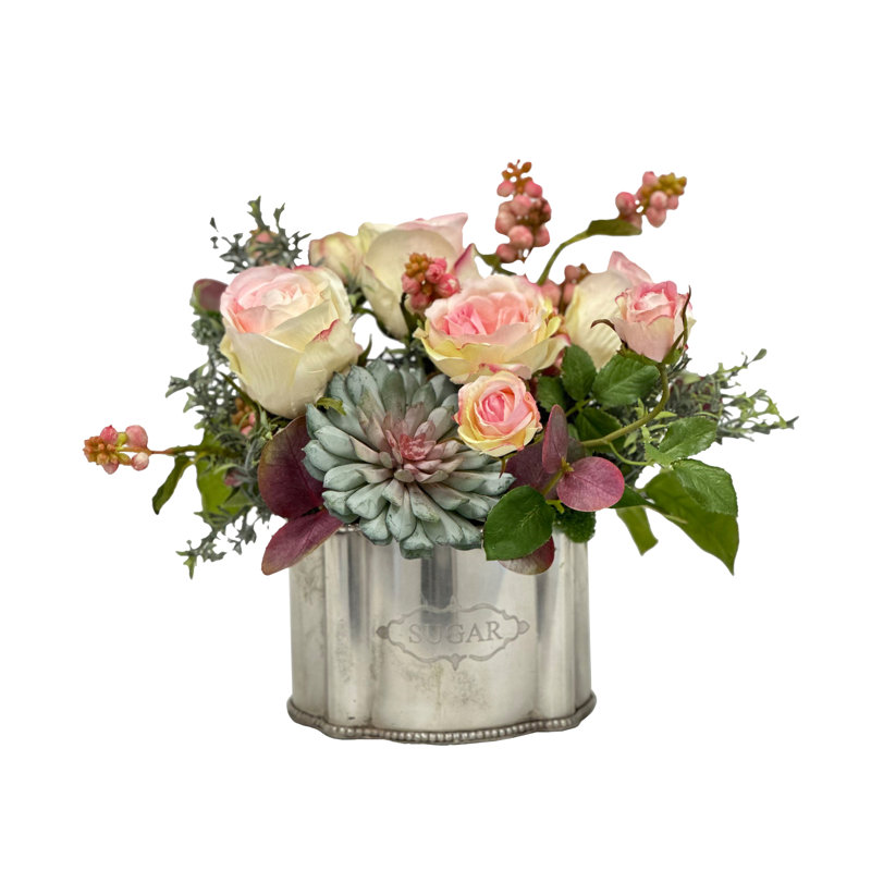 Mixed Florals In A Silver Container