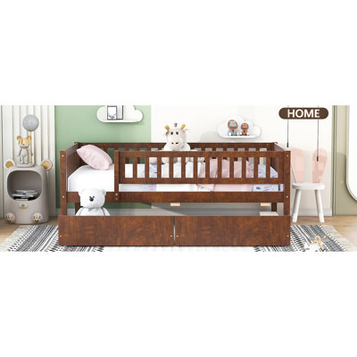 Lit de jour simple en noyer avec tiroirs de rangement efficaces - Bois massif pour une maison soignée