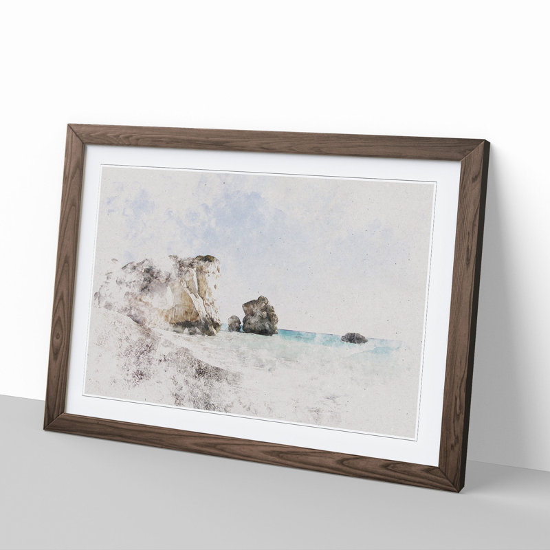 Cyprus Beach - Picture Frame Painting, 27cm H x 36cm W x 2cm D, Walnut