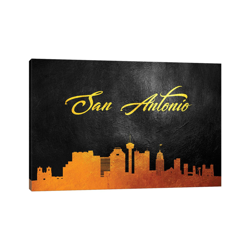 San Antonio Texas Gold Skyline 1 Piece Wrapped Canvas Wall Art, 30.48 cm H x 45.72 cm W