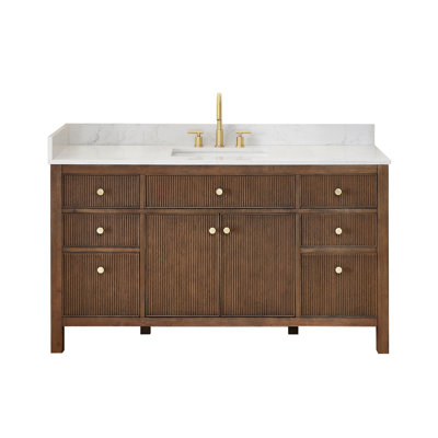 Lala 60" Single Bathroom Vanity with Grain White Engineered Stone Countertop without Mirror
