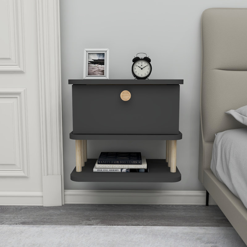 Leida 45cm W Particle Board / Chipboard Bedside Table,  Anthracite