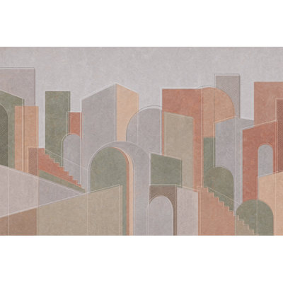 Abstrait, paysage urbain, papier peint, architecture géométrique, arches amovibles, décoration murale
