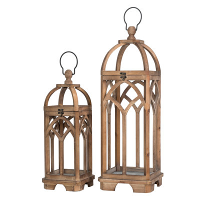 27.25''H Farmhouse Church Window Wood/Metal Tabletop Lanterns