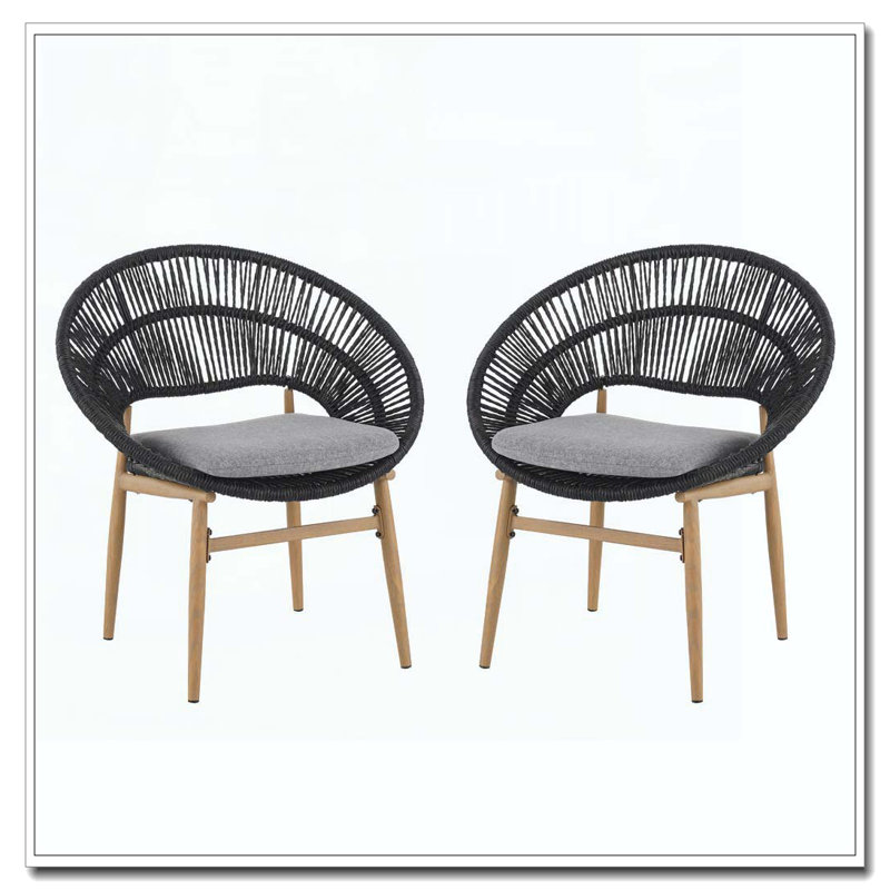 Chaise de salle à manger d'extérieur en osier de style papasan, Coussin gris/cadre noir