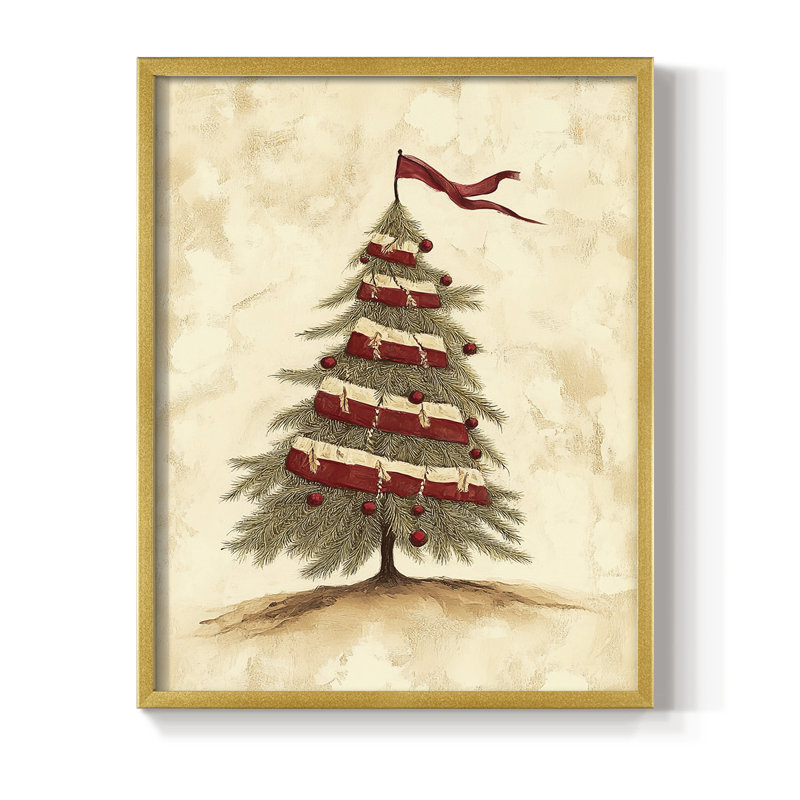 «Christmas Holiday Art CDLV III», reproduction encadrée - bois massif, H 30 po x l 24 po, Doré