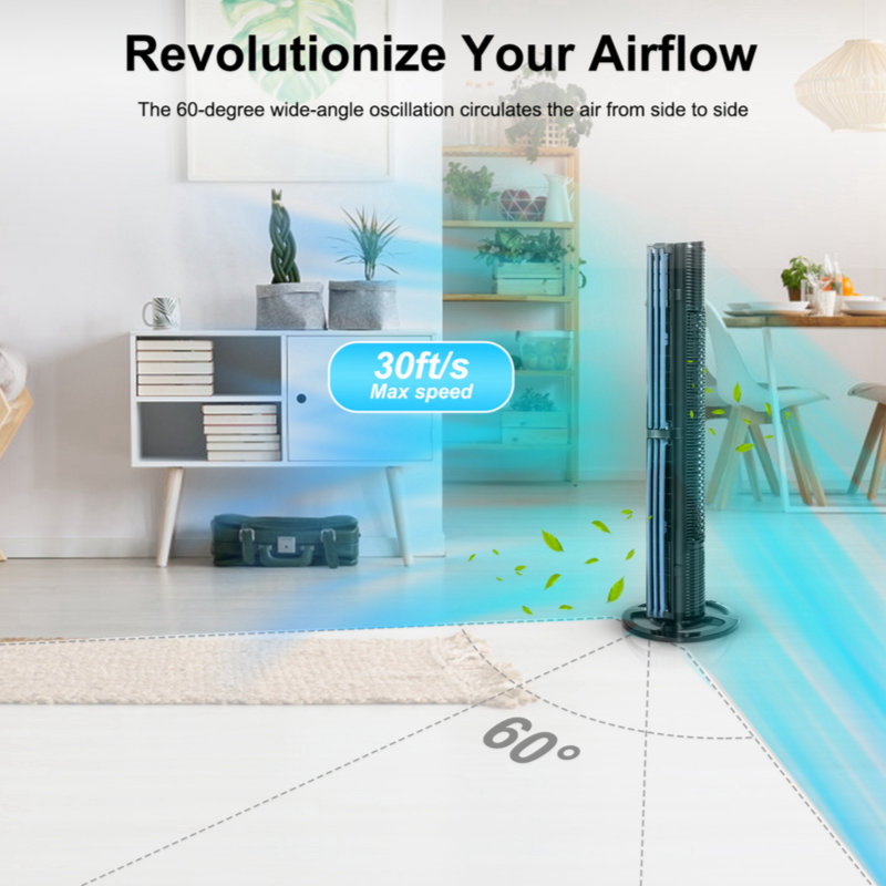 40 Inch Bladeless 60 Degree Oscillating Tower Fan With Aromatherapy Diffuser And Insertable Remote, Features With 38Db Low Noise Operating, 15H Timing, WIFI Control, Black