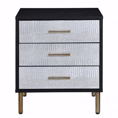 3-Drawer Bedroom Nightstand, With Metal Leg