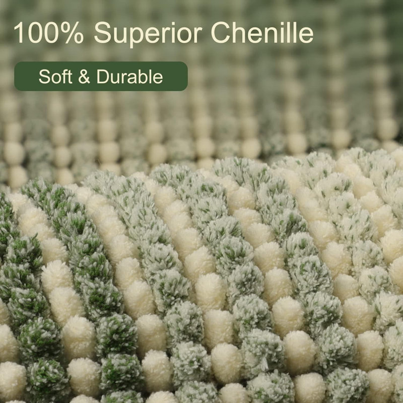 Sage & Cream Chenille Bath Mat Runner - Non-Slip, Water-Absorbent | 20x47" | Machine Washable Bathroom Rug, Sage/Cream