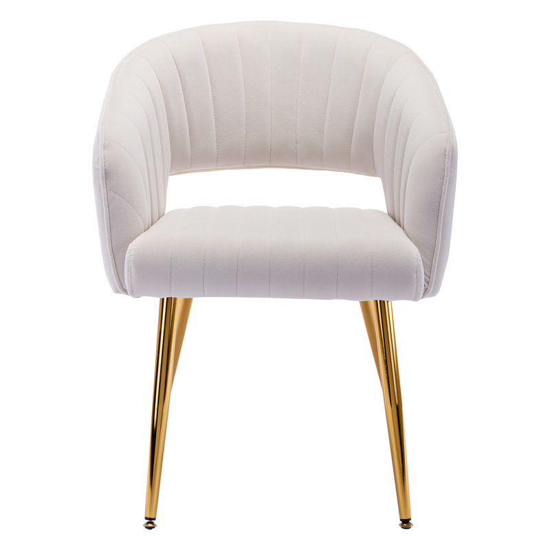 Velvet Desk Chair no Wheels, Home Office Swivel Armchair with Gold Base, Back Incline Adjustable for Vanity Make-up