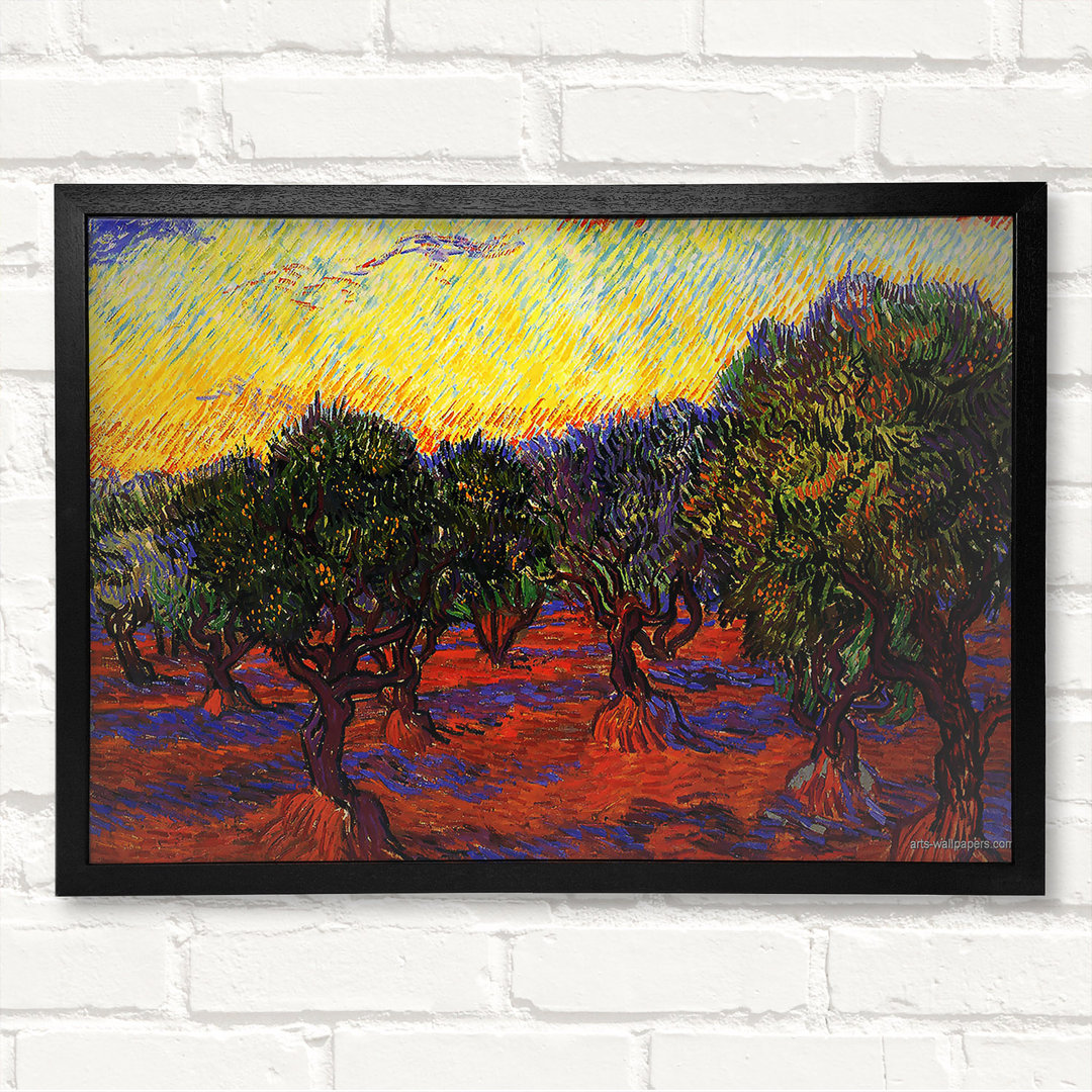 1889 Olive Grove von Vincent Van Gogh - Geschlossener Eckrahmen Kunstdrucke auf Holz