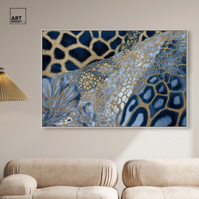 "Golden Safari Blues", impression sur toile par Art Remedy, cadre argenté, 36 x 24