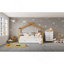 Cadre de lit en bois blanc pour lit double en bois original avec deux tiroirs et une bibliothèque pour enfants ou chambre d'amis-778689333