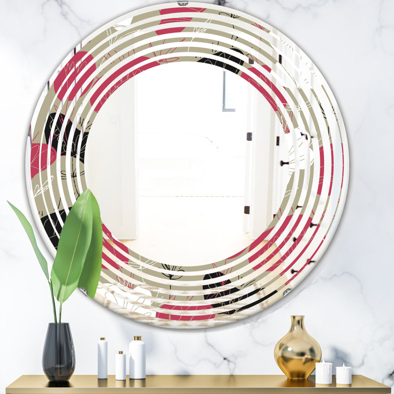 Miroir mural sans cadre Wave, 23,6 po x 23,6 po, Vague de fleurs populaires dessinées à la main