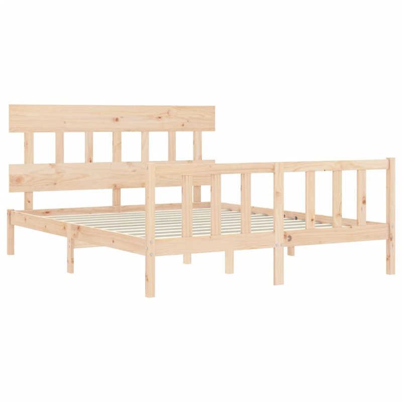 Bed Frame with Headboard, Brown, European Kingsize (160 x 200cm)