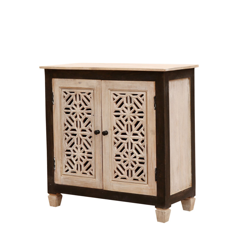 80cm Solid Wood Sideboard, Beige/Dark Brown