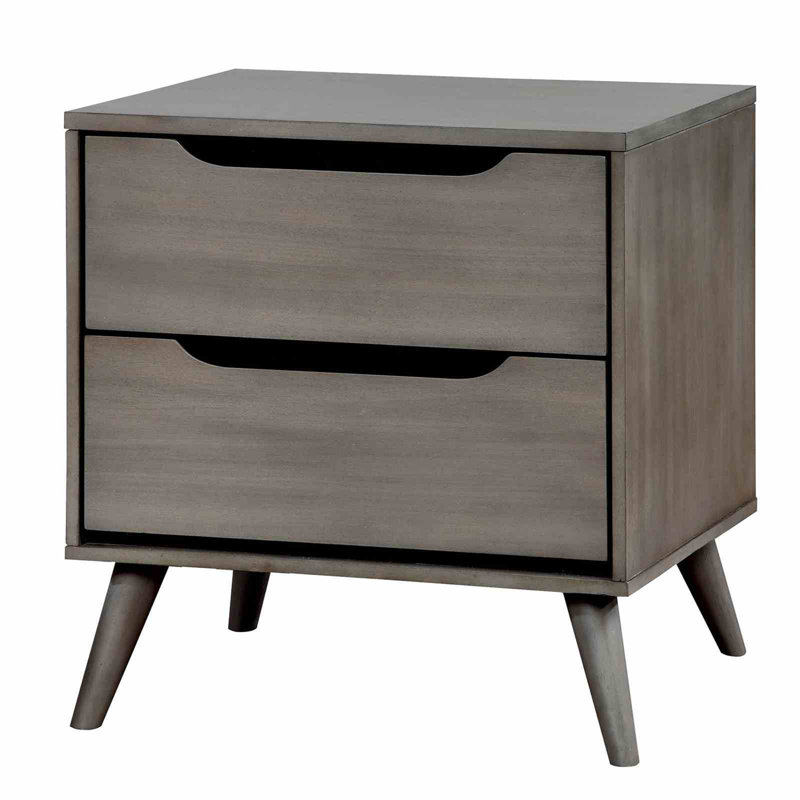 Ensemble de 3 pièces comprenant un lit en bois, deux tables de chevet et une plateforme, style moderne du milieu du siècle.