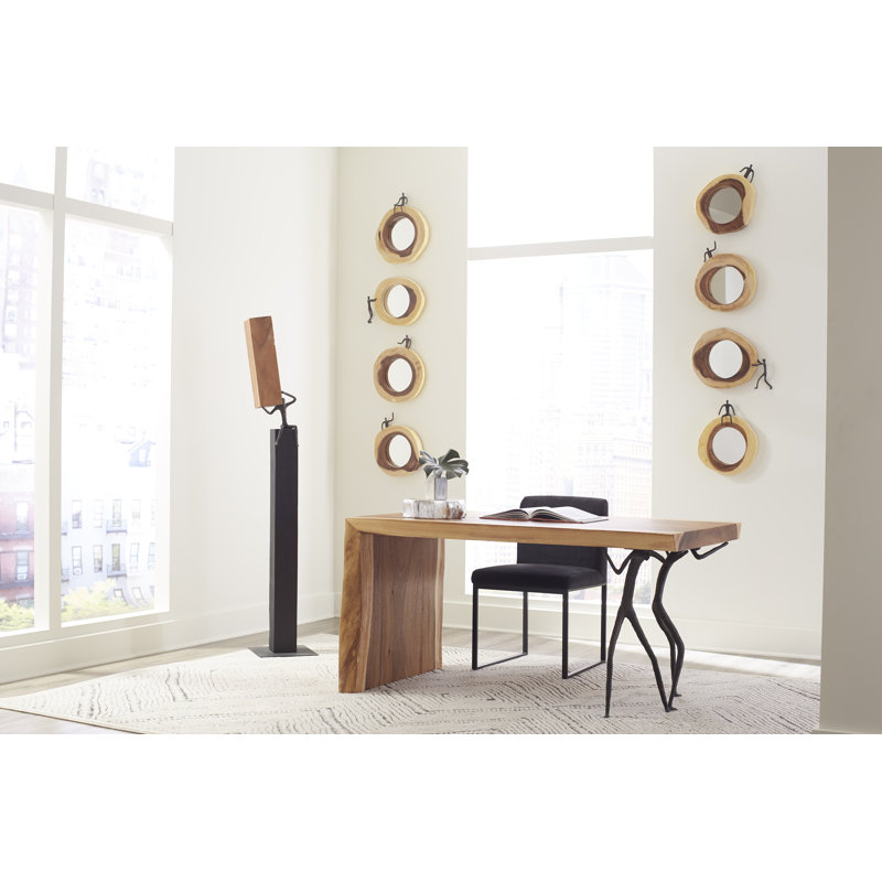 Atlas 12" Transitional Round Bronze Wood Beveled Accent Mirror