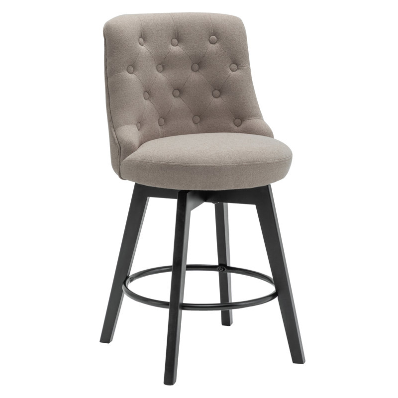 Swivel Upholstered 26'' Counter Stool Wood Leg, Taupe