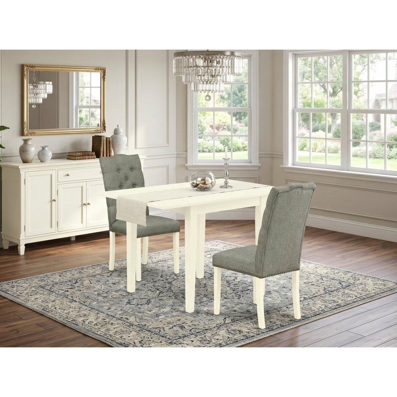 Halfon Dining Set, Linen White, 3 Pieces: 1 Table, 2 Chairs, Smoke