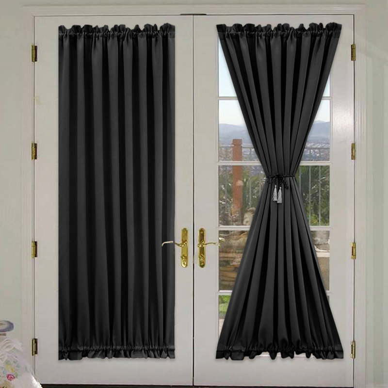 Rurie Polyester Blend Light Blocking French Door Curtain Pair, 52" W x 72" L, Black