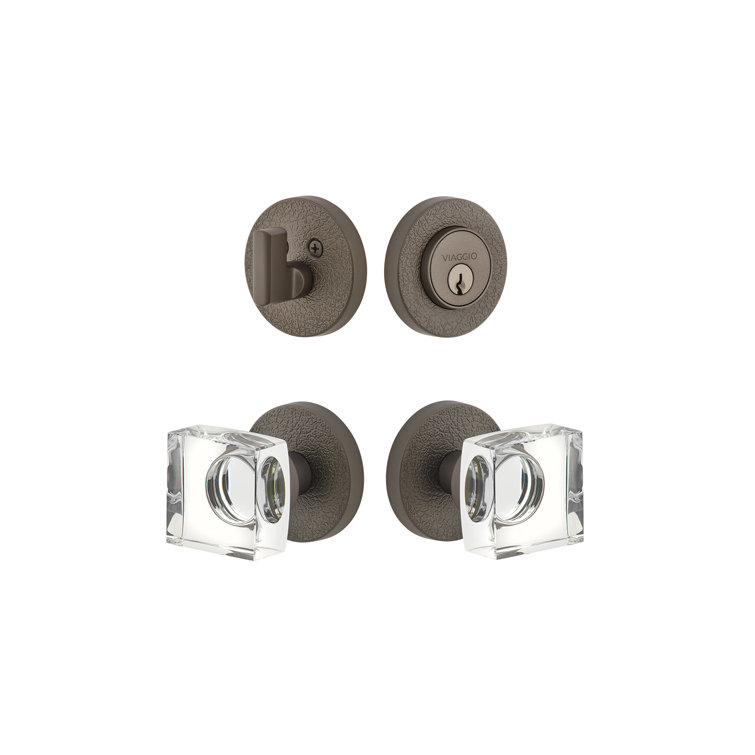 Viaggio Circolo Leather Texture Rosette Complete Entry Set with Quadrato Crystal Knob