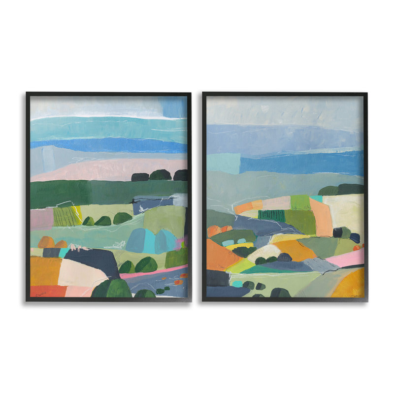 "Modern Farmland & River" par Jan Weiss, 2 pièces sur toile, H 20 po x l 16 po