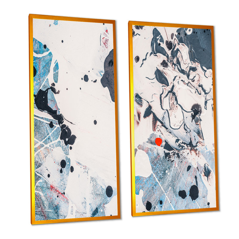 «Black and Blue Paint Stains», ensemble de 2 peintures sur toiles, H 20 po x l 24 po x P 1 po, Cadre photo doré