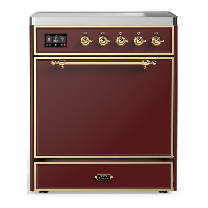 Majestic III Series 30 Inch Induction Range with 4 Induction Elements in Burgundy (Brass Trim), Brass, Burgundy