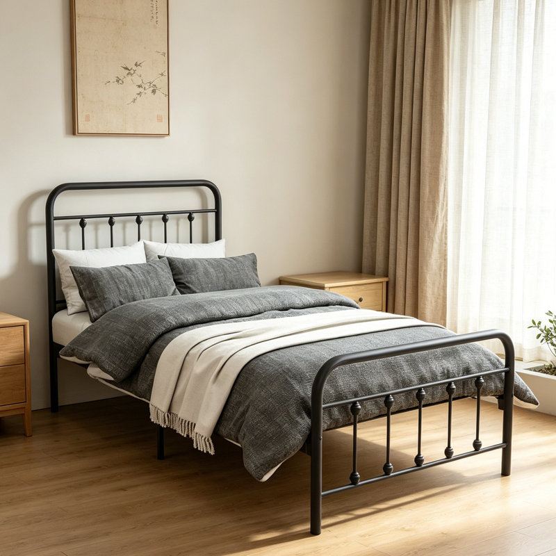 Metal Platform Bed Frame With Headboard No Box Spring Needed Twin, Twin