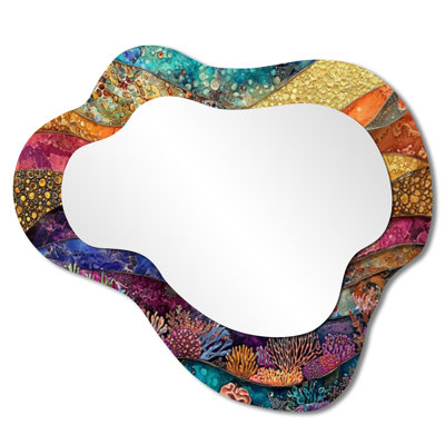 Abstract Stingray In Aquarium Colorful Collages I - Stingray Asymmetrical Decorative Mirror, Modern irregular Wall Mirror, Printed on Metal