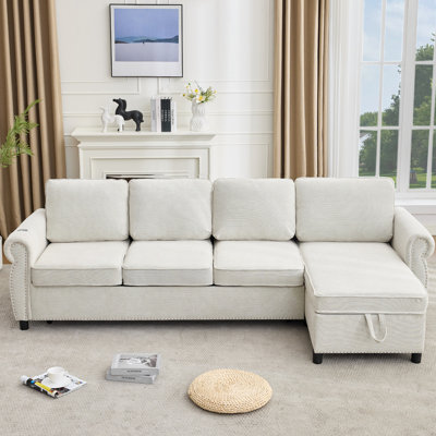 106.5" Pull Out Sofa Bed,L Shaped Modular 4 Seater Couch,2-in-1 Sofa Bed,Wireless Charging , USB Charging Ports,Memory Foam Mattress,Storage Space, Flannelette